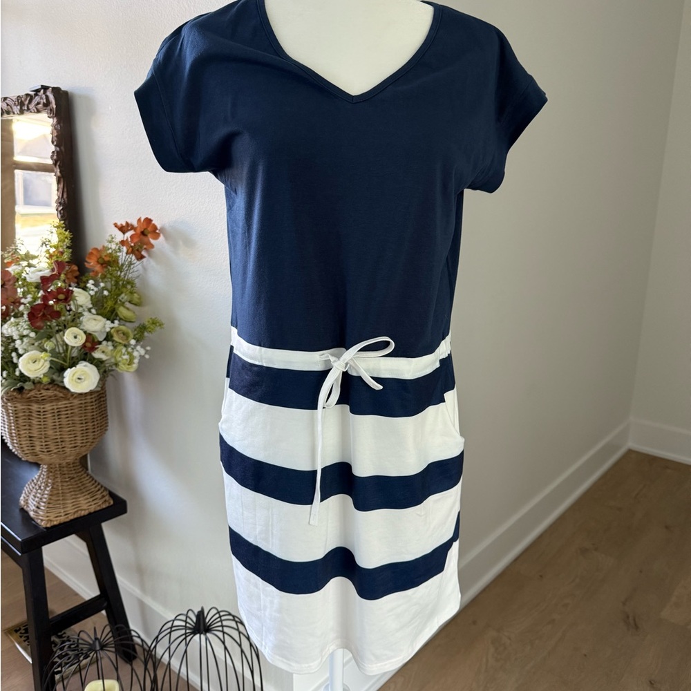 Navy and White Striped Women's Swim Cover-Up